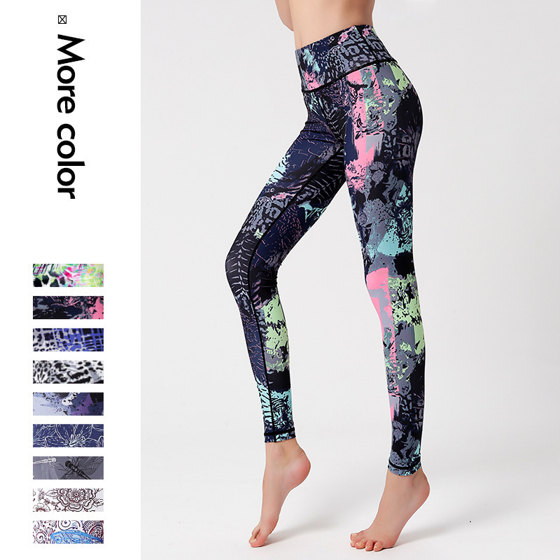 Cross-Border Hot-Selling Printed Yoga Pants for Women, High-Waisted, Butt-Lifting Leggings, High-Elastic, Breathable Fitness Sports Tights