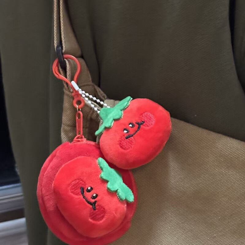 Cute tomato plush coin purse, tomato bag pendant, storage bag, round earphone case, keychain gift for men and women Cute tomato plush coin purse, tomato bag pendant, storage bag, round earphone case, keychain gift for men and women