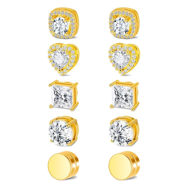 Europe and the United States cross-border hot-selling fashion inlaid zircon star love diamond luxury high-end magnet ear clip earrings new products