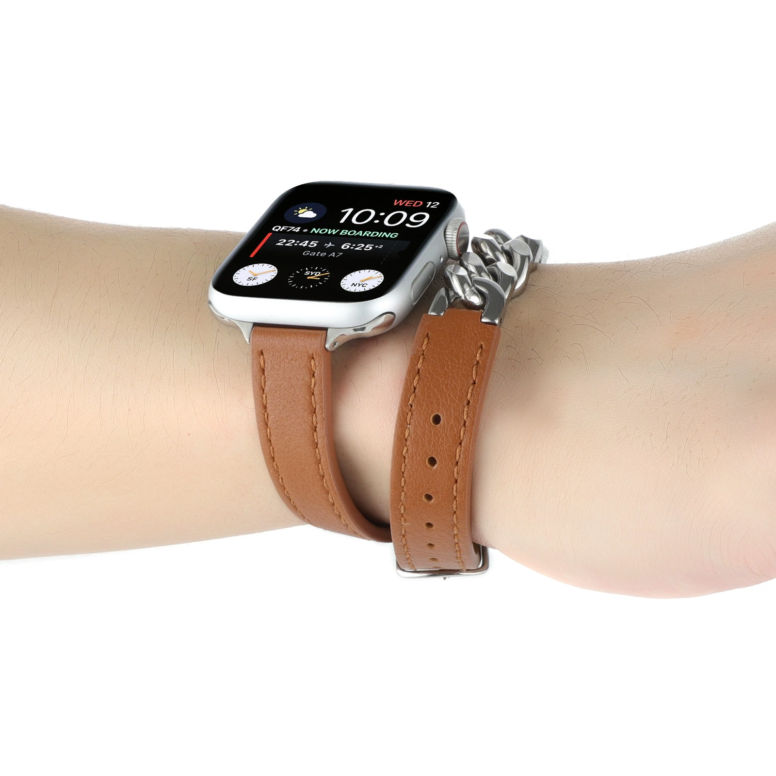 Ремешок для Apple Watch, цепочка из нержавеющей стали, 14 мм, подлинная кожа