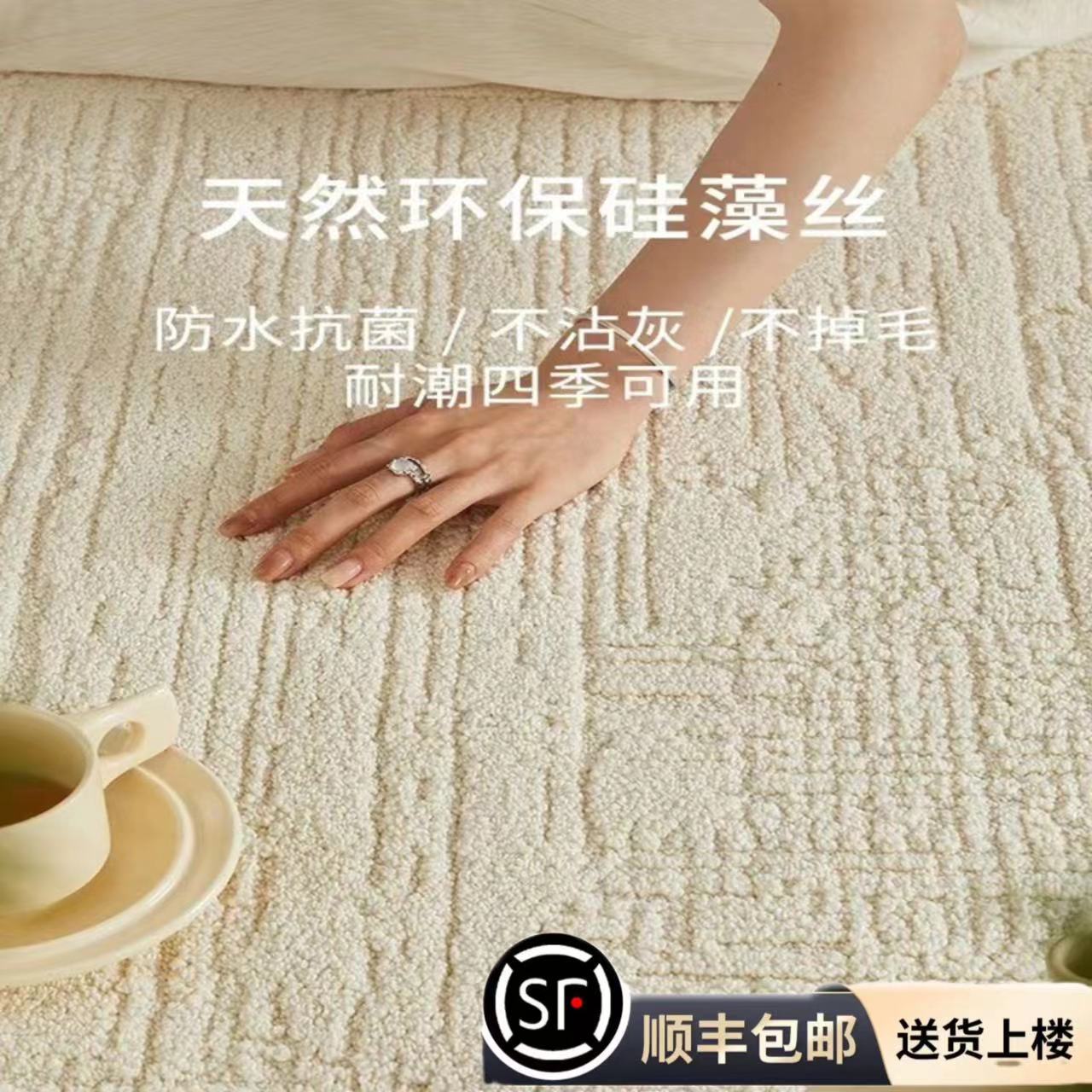 真防水防污地毯客廳奶油風白月光抗菌免洗可擦米白純色輕奢高級感