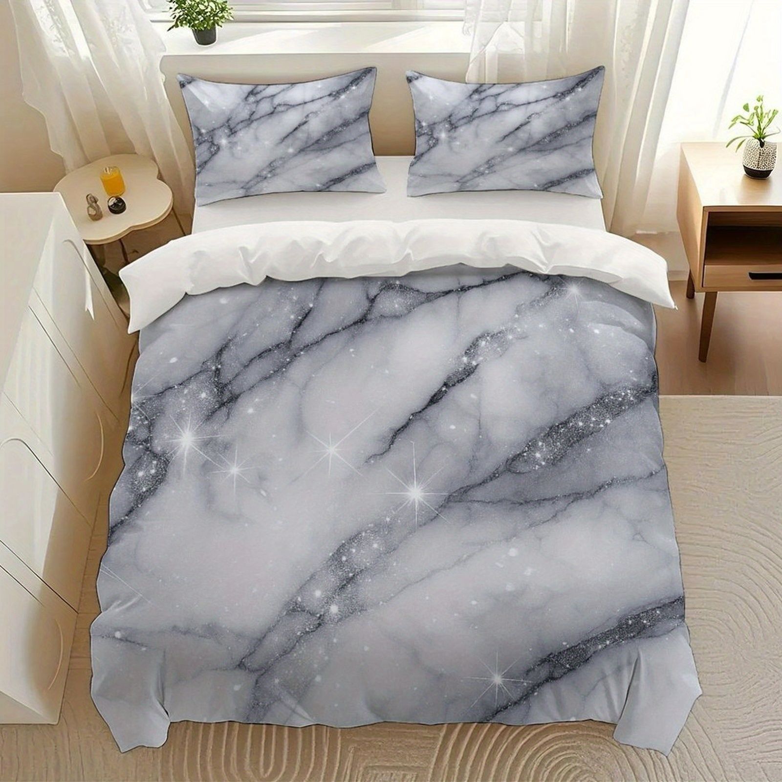 TEMU / JIT polvo oro mármol textura suave molienda impresión digital kit de colcha se puede ajustar