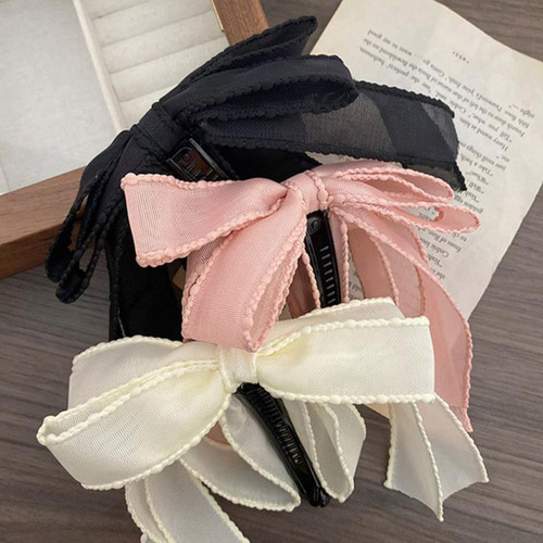 French Pure Desire Silk Ribbon Bow Banana Clip Versatile Retro Nape High Ponytail Sweet Teen Braid Hair Clip