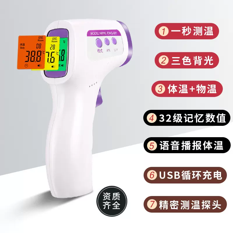 现货红外额温枪非接触测温仪 医用体温枪 家用电子人体温度计批发