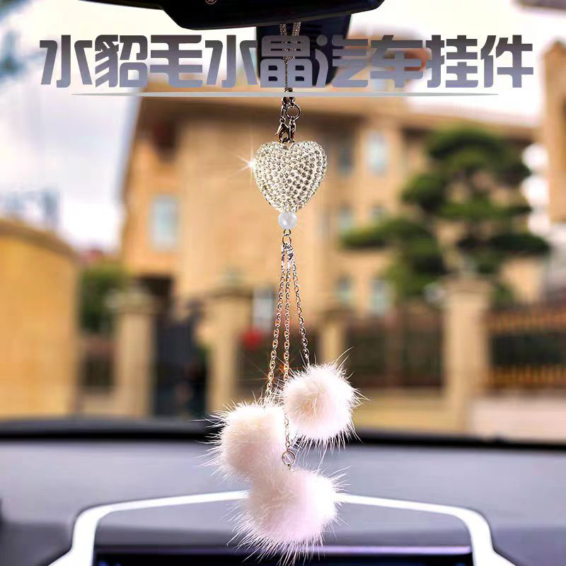 Internet Celebrity Goddess Car Pendant Interior Rearview Mirror Personality DIY Girl Creative Diamond Love Hair Ball Pendant