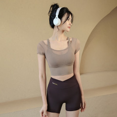 Women's Summer Yoga Bra Top Pilates Training Fitness Shirt High-end Style Short Sleeve T-shirt