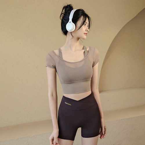 Women's Summer Yoga Bra Top Pilates Training Fitness Shirt High-end Style Short Sleeve T-shirt