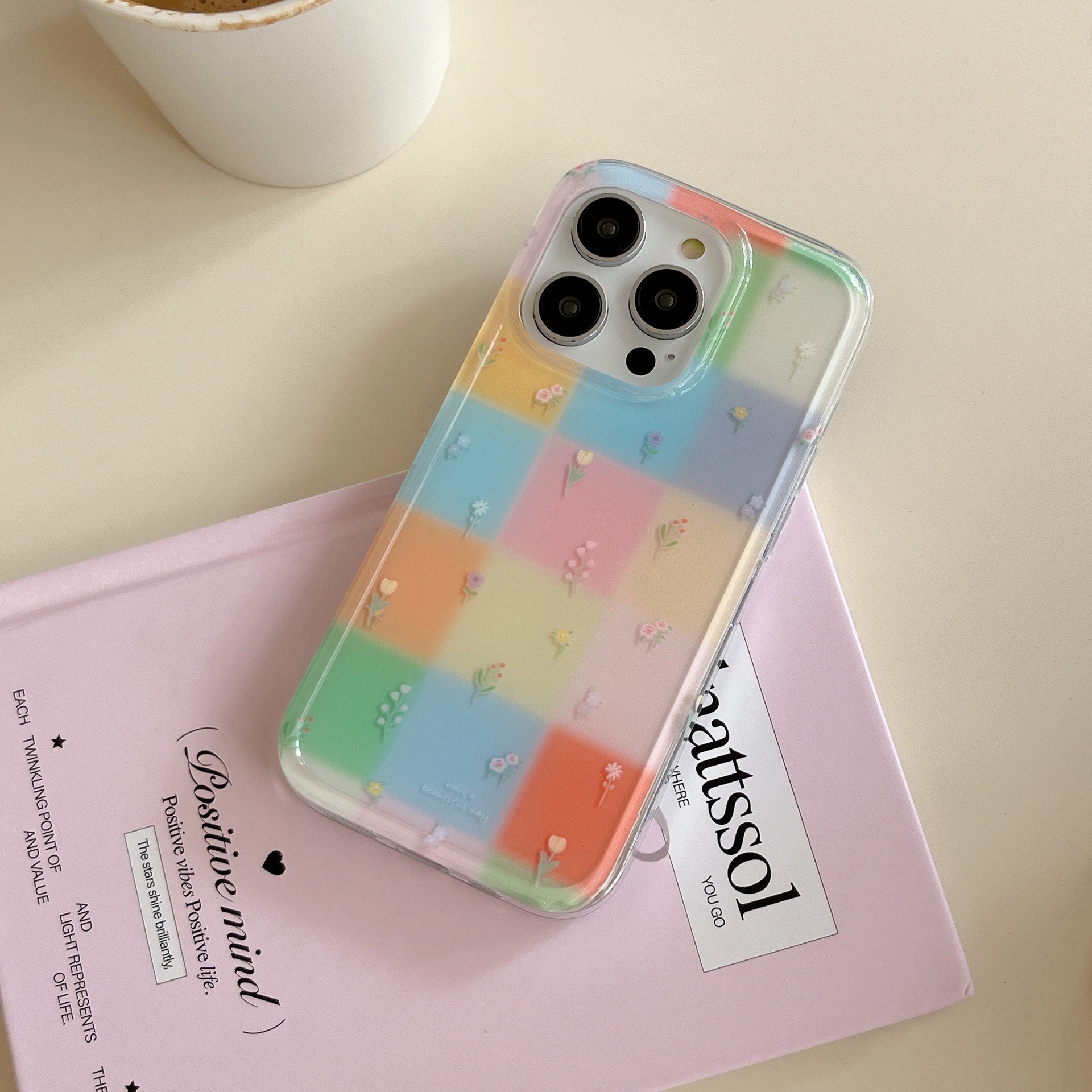 Costuras florales de rejilla de color personalizadas para Apple 16ProMax funda para teléfono móvil 15Pro Rabbit 14/13 Verano 15PM