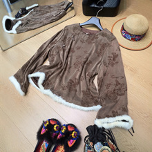 双色铜氨丝拼水貂毛复古贵气中式圆领盘扣精致优雅秋季内内搭上衣