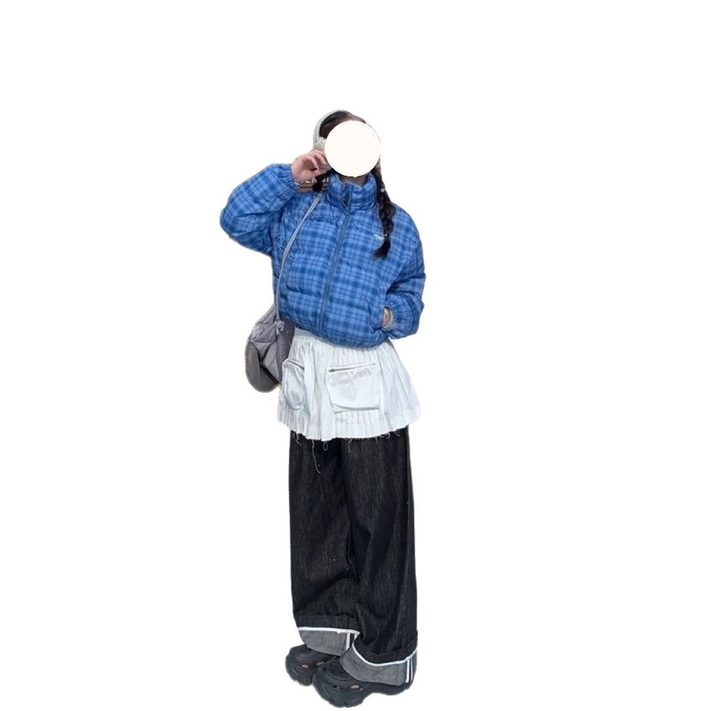 2025新款学院风甜美短款粉色格纹立领棉服女冬季时尚防寒外套|undefined
