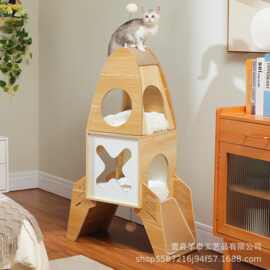 木质猫窝室内猫咪玩具双层猫咪爬架宠物家具悬挂球玩具实木猫抓垫