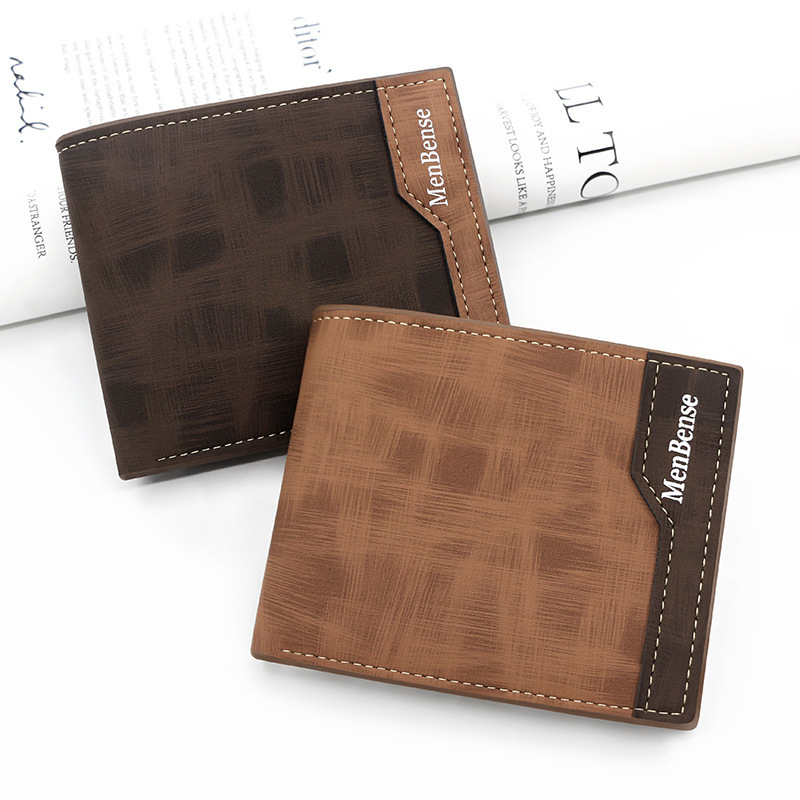 Korean fashion men's short wallet stitching matte multi-card large capacity card bag wallet silver bag Korean fashion men's short wallet stitching matte multi-card large capacity card bag wallet silver bag