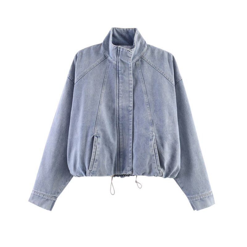Za Cross-Border European and American New Style Stand-Collar Denim Pilot Jacket Cross-Border Foreign Trade Women's Fashion Design Top for Women Za Cross-Border European and American New Style Stand-Collar Denim Pilot Jacket Cross-Border Foreign Trade Women's Fashion Design Top for Women