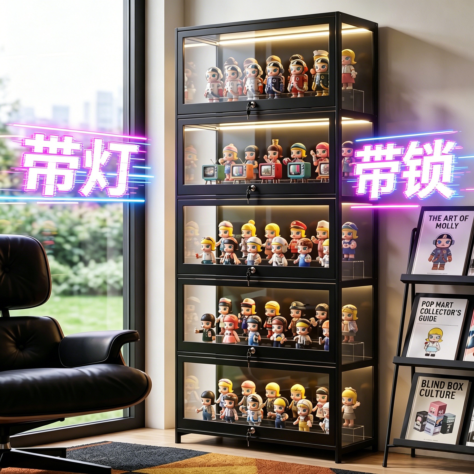 Acrylic Transparent Display Cabinet with Lights and Lock, Suitable for Lego Models, Building Blocks, and Toy Storage Boxes