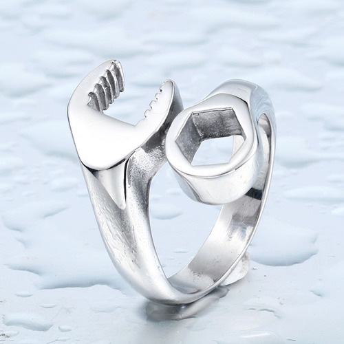 beier foreign trade fashion creative stainless steel wrench ring European and American trendy personalized men's ring jewelry wholesale