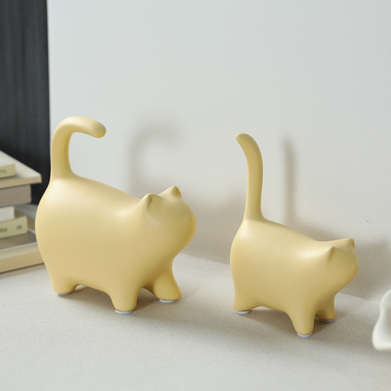 Decoraciones de vitrina creativa Adornos de cerámica para gatos Estilo crema Sala de estar Gabinete de TV Escritorio para el hogar Artesanía de cerámica