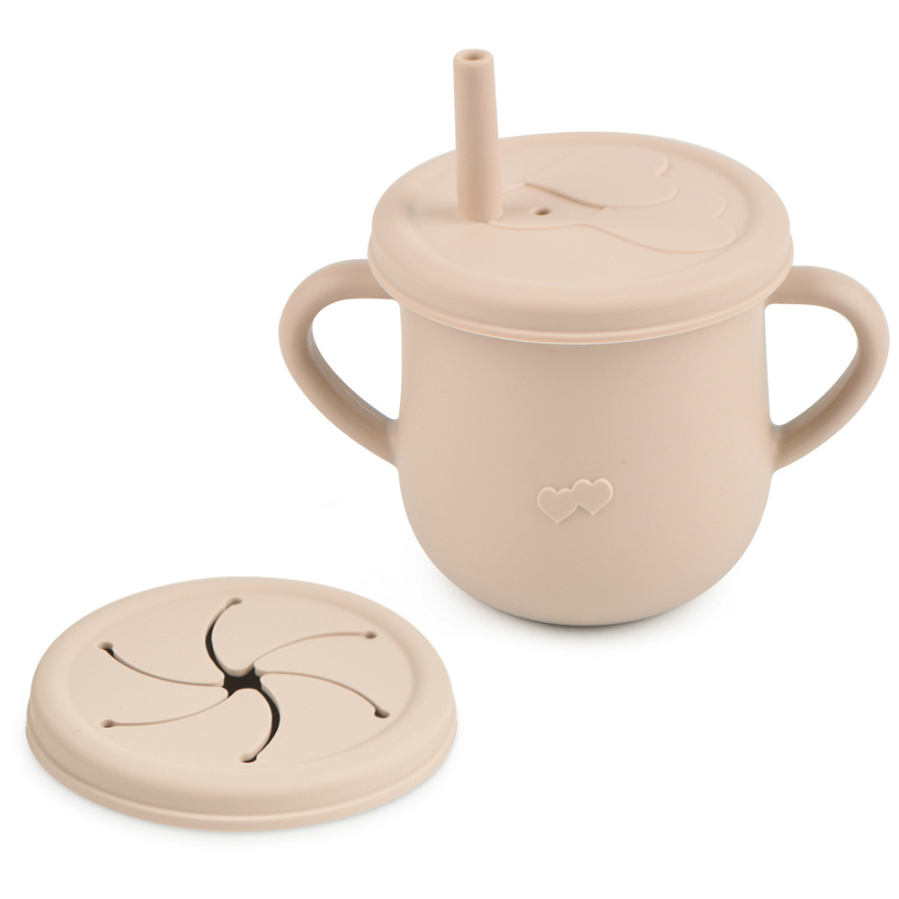 Silicona de grado alimenticio para niños snack Cup mango binaural portátil resistente a la caída con taza de paja de bebé taza de bebida de silicona