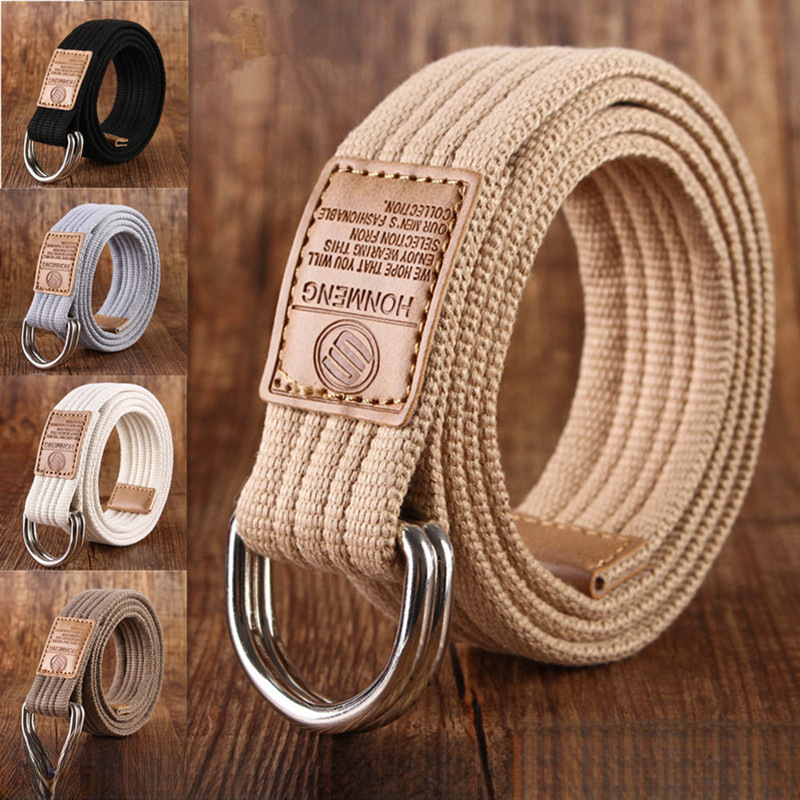 Student Men and Women's Universal Canvas Belt Simple All-match Korean Style Youth Double Loop Belt South Korea Casual Pants Belt