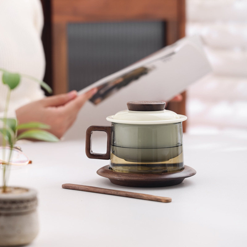 Taza de café de vidrio original Taza de café de cerámica con platos de impresión comercial LOGO