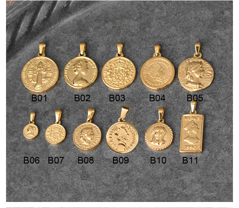 DIY Jewelry Accessories Classification 1 Piece 304 Stainless Steel PVD Coated Real Gold Plated Human Coin Polished Pendant DIY Jewelry Accessories