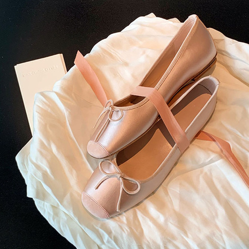 Grape Mama studiolee round toe shallow bow bow showing feet small flat ballet shoes silk single shoes for women