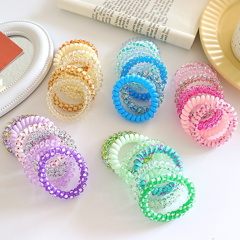 2026 línea telefónica de verano anillo de cabello cuerda de cabello de mujer cuerda de cabeza de color gelatina transparente correa de correa de cabello de mujer brazalete de cola de caballo