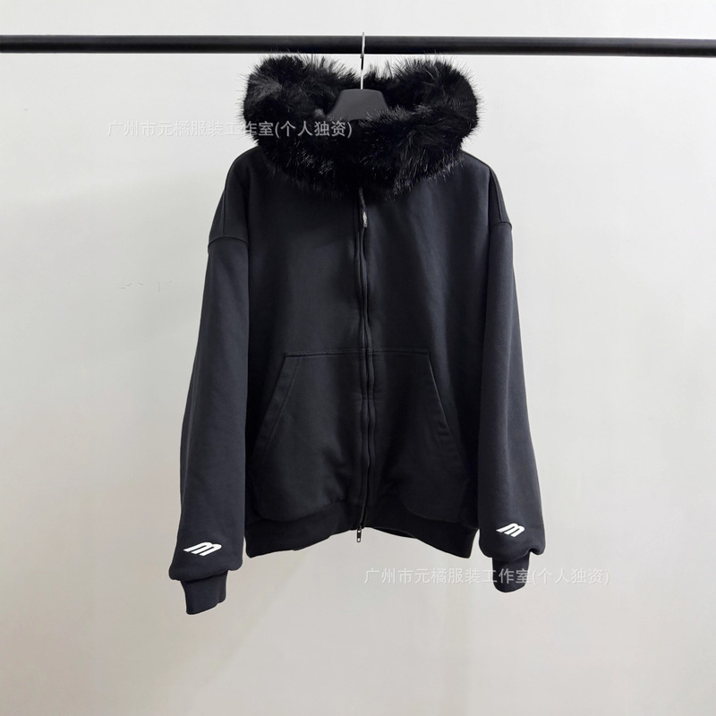 B's New 25Fw Paris Mink Fur Ski Fluffy Hoodie Zipper Hooded Sweatshirt for Men and Women Loose