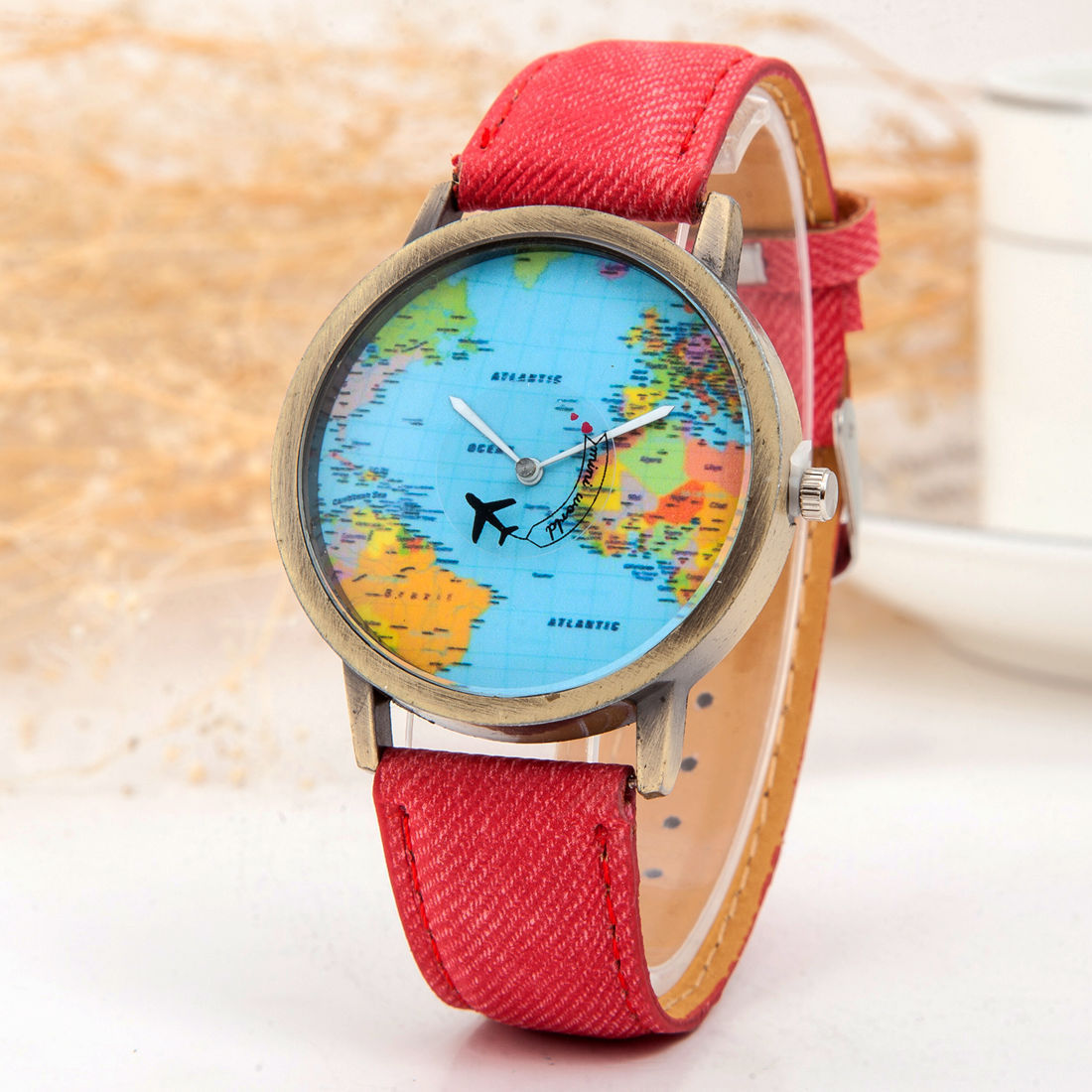 Hot selling circling the earth, cowboy belt watch, antique copper aircraft map belt, men's and women's watch_voghion.com