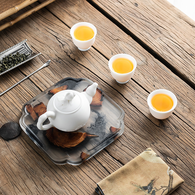 De estilo japonés hecho a mano resina de madera maciza redonda tetera titular hogar bandeja de madera bandeja de té bandeja de aislamiento
