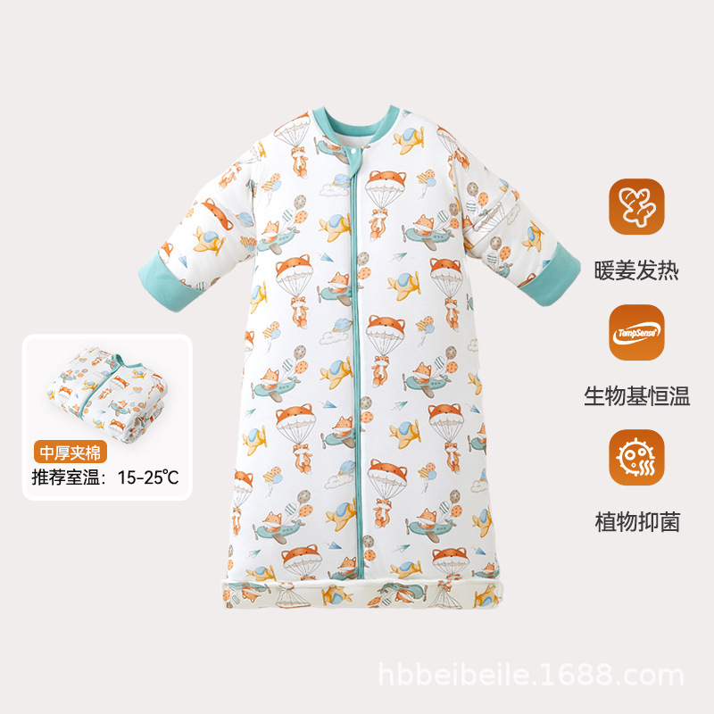 Candy Teddy 	 Bamboo Cotton Baby Growth-Type Anti-Kick Quilt, Class a Infant Constant Temperature Children's Sleeping Bag, 3-6 Months Thickened Version.