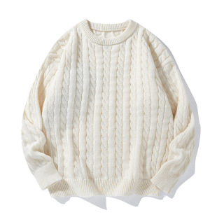 Men's Crewneck Sweater 2024 New Loose Thickened Twist Sweater Autumn and Winter Handsome Base Sweater for Men