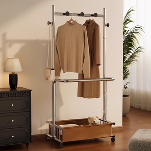 Middle-aged movable coat rack floor-standing clothes rack room balcony vertical clothes rack clothes rack clothes rack flat stool