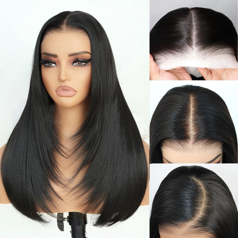 Cross-Border New European and American Fashion Natural Wig, Middle Parted Long Straight Hair, Lace Front 13*4 Wig Full Headgear