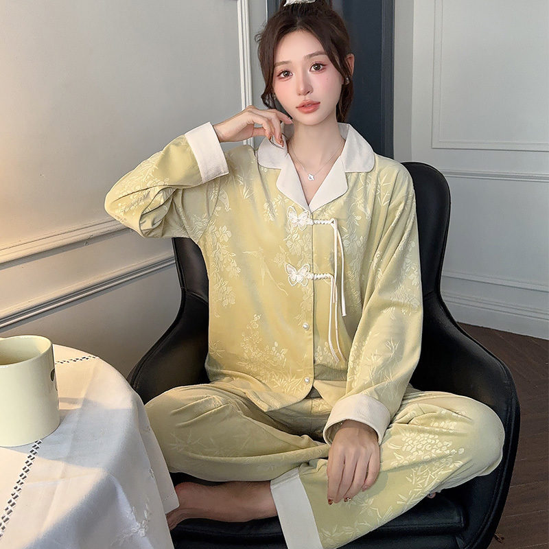 섬 벨벳 잠옷 여성의 가을과 겨울 새로운 긴 소매 2024 새로운 달콤한 공주 새로운 중국 스타일 홈 옷
