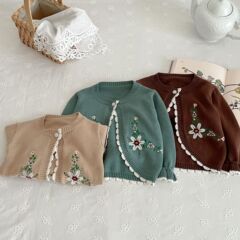2023 Autumn Internet celebrity versatile baby girl baby embroidered long-sleeved knitted jacket cotton yarn cardigan western style top
