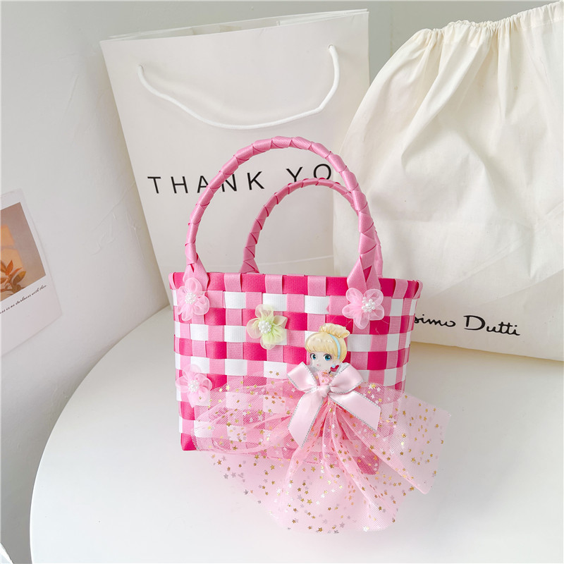 Al por mayor pastoral cesta de verduras niña los niños dibujos animados conejo fresco color tejido bolso la muchacha