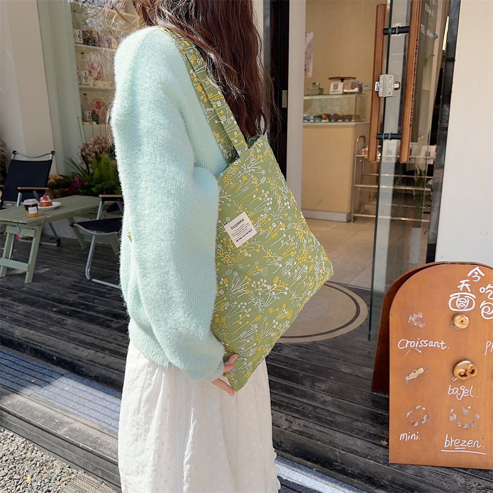 43204 ins Spring/Summer New Gentle small floral starry sky single-shoulder canvas bag with large capacity for girls' study bag undefined