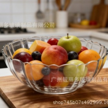 Tazón de ensalada de alto valor facial Tazón de vidrio transparente Tazón de ensalada doméstico Tazón de frutas de microondas Tazón de frutas multi-especificación rentable