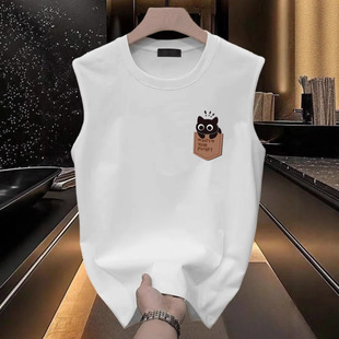 Heavy Weight Cotton Vest Men's Summer Youth Cartoon Printed Sleeveless T-Shirt Sports Casual Basketball Singlet for Men