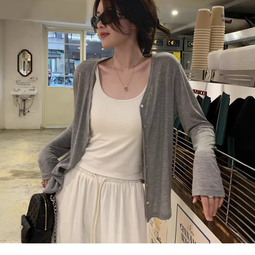 跑量款~天丝莱赛尔纸片人开衫女夏季宽松外搭轻薄防晒长袖针织衫