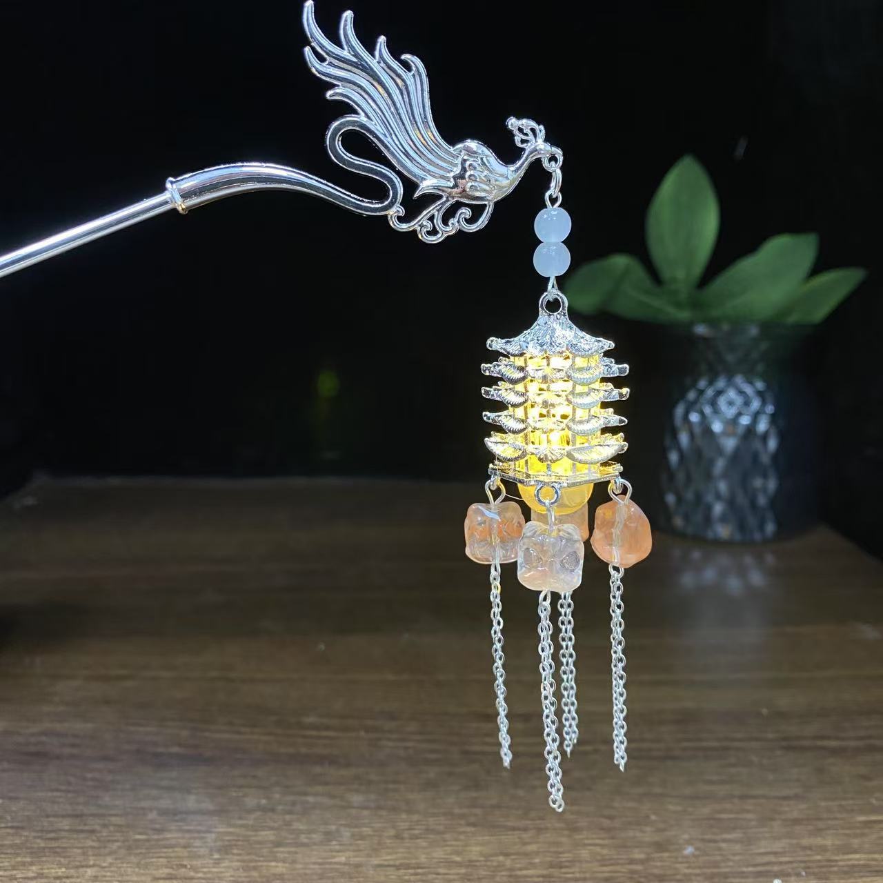 빛나는 사자머리핀(주황색)