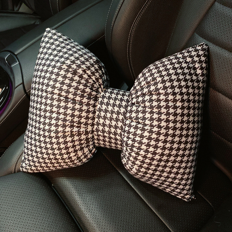 Houndstooth Car Interior Headrest Neck Pillow Women's Winter Cute Car Seat Belt Shoulder Guard Gear Handbrake Cushion