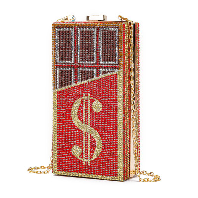 2020新款镶钻巧克力美金包晚宴包女士手拿包美元链条包clutch bag