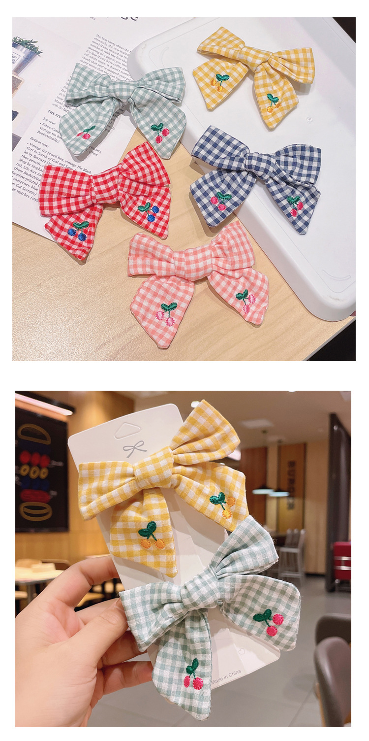 Wholesale Accessories Embroidery Fruit Cherry Bow Checkered Hairpin Nihaojewelry display picture 3