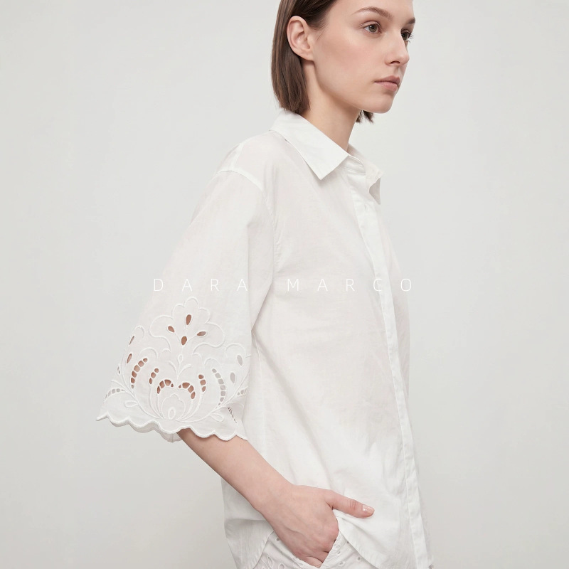 Designer Edition X Sea Collaboration Sicilian Style Right-Angle Collar Silhouette Hollow-Out Embroidered Shirt for Women Designer Edition X Sea Collaboration Sicilian Style Right-Angle Collar Silhouette Hollow-Out Embroidered Shirt for Women