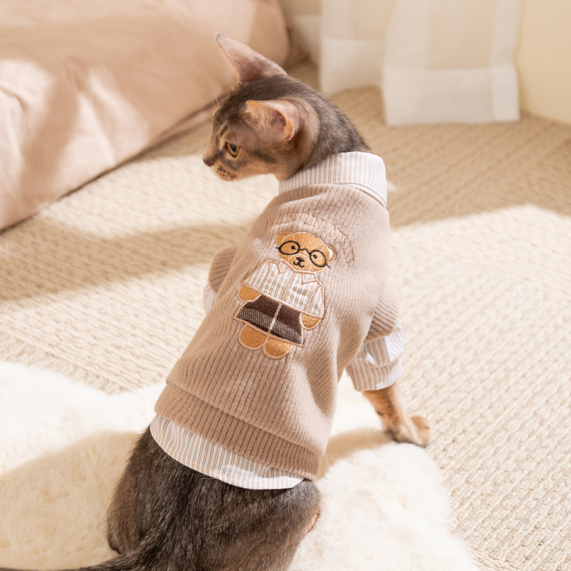 秋冬季学院风猫咪衣服背心衬衫两件套情侣装德文泰迪狗狗宠物服装|undefined