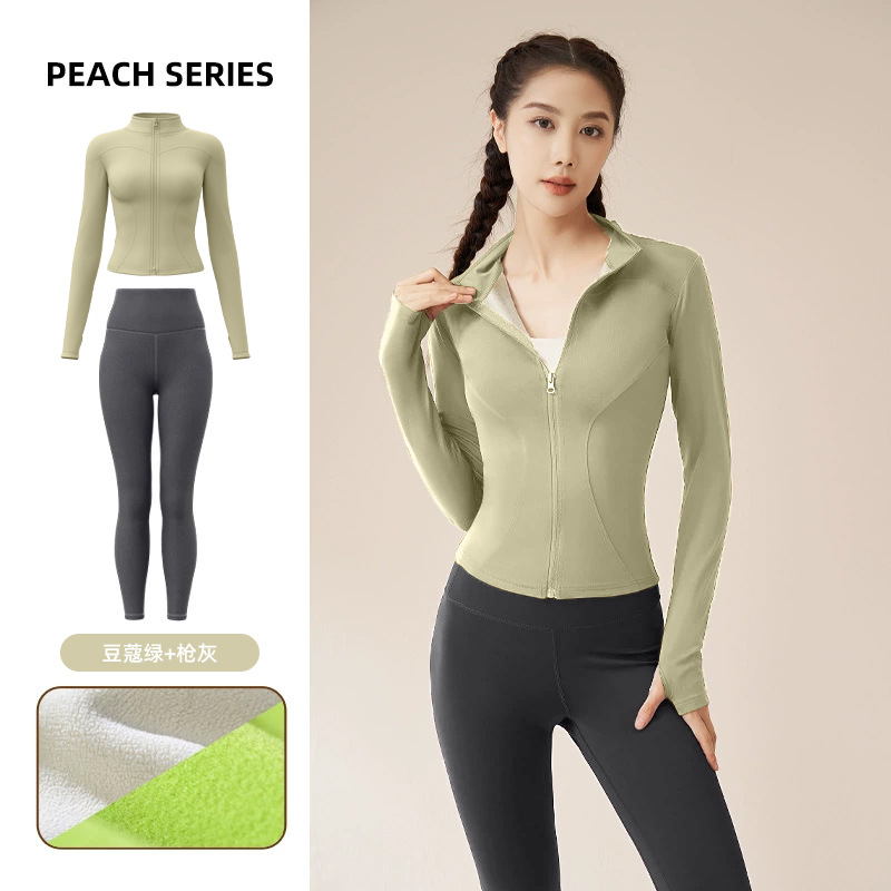 Juyitang Otoño e Invierno forrado de lana engrosada ropa de yoga traje desnudo Delgado adelgazamiento alto elástico a prueba de viento traje de fitness mujeres
