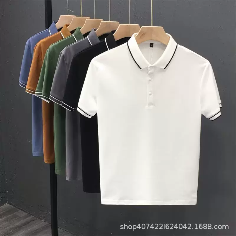 Поло summer silk в ретро стиле, мужская короткий рукав, отдых, M–5XL, разноцветные
