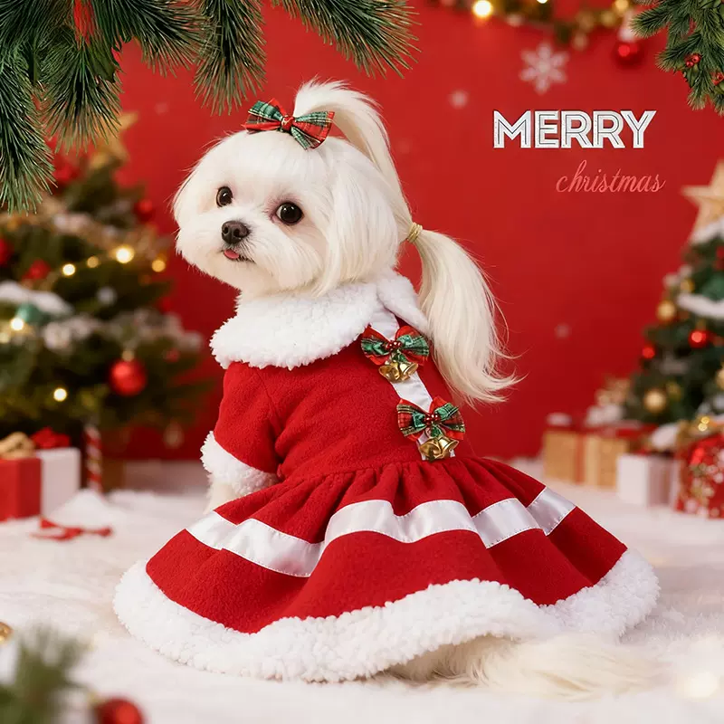 宠物圣诞衣服狗狗小型犬圣诞节雪花圣诞老人毛绒加厚红色节日新品