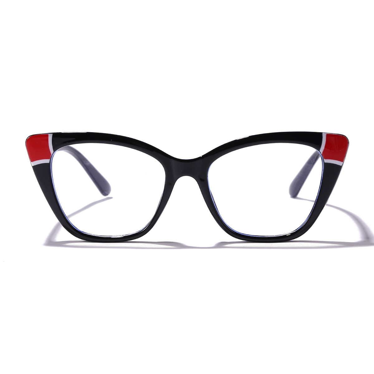 Nuevo ojo de gato gafas lisas costura de moda gafas de Marco personalidad femenina Bolso liso color transfronterizo anti-azul gafas de luz